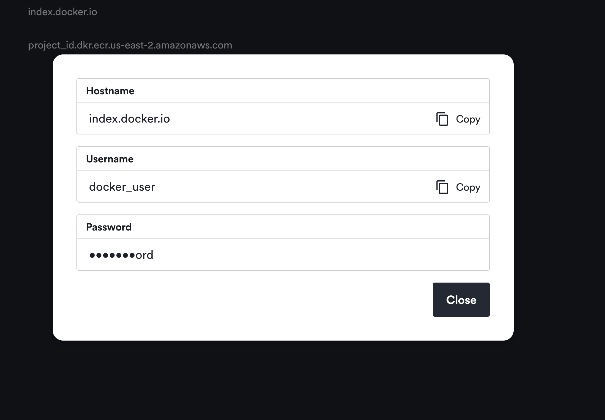 Registry credentials detail